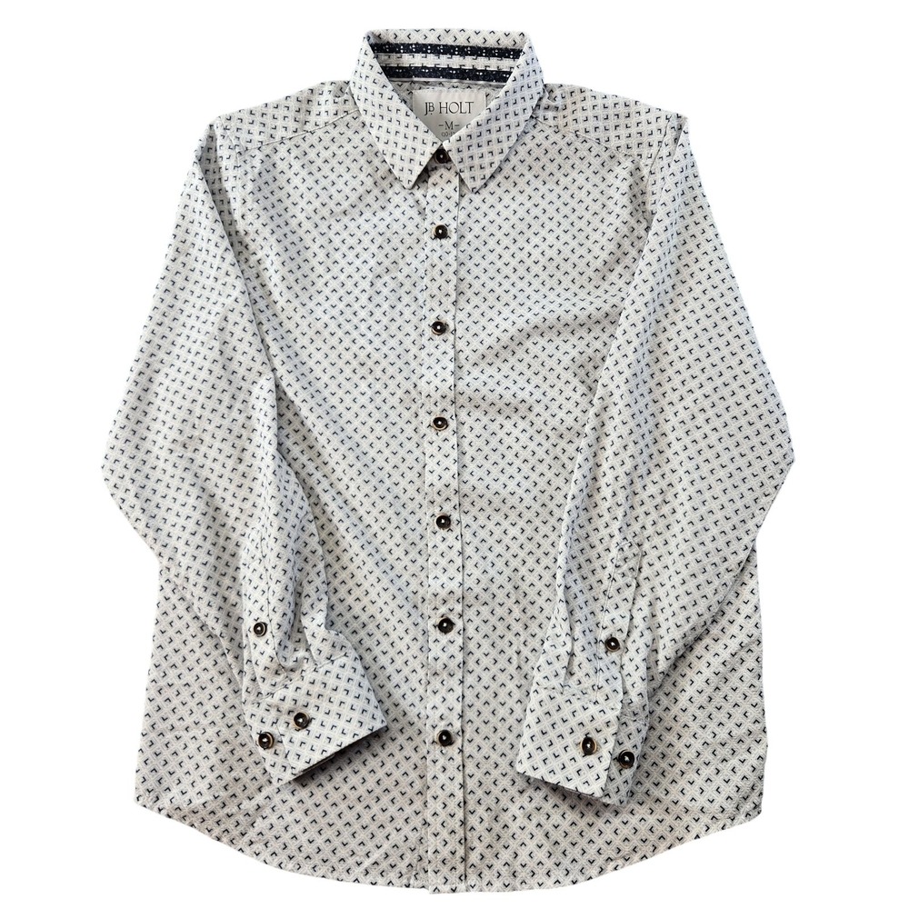 JB HOLT Shirt Boys M White Geometric Button-Up Long Sleeve Pockets Stretch